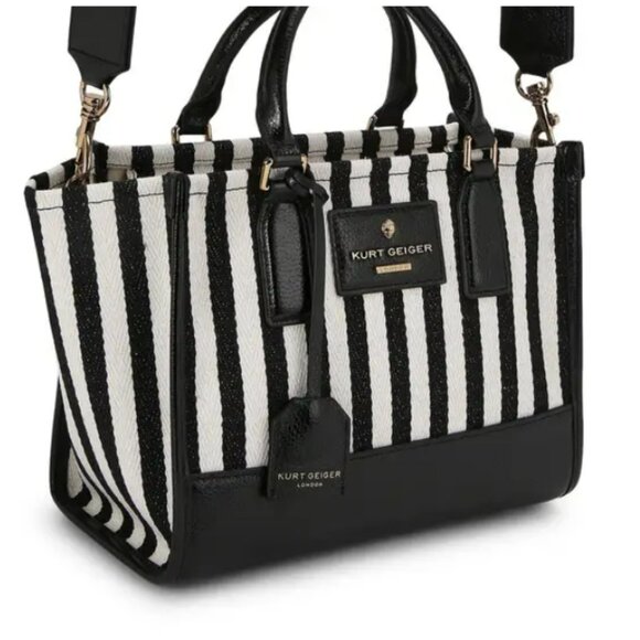 Kurt Geiger Black and White Striped Chiswick Small Shopper Tote Bag Crossbody - Picture 3 of 8